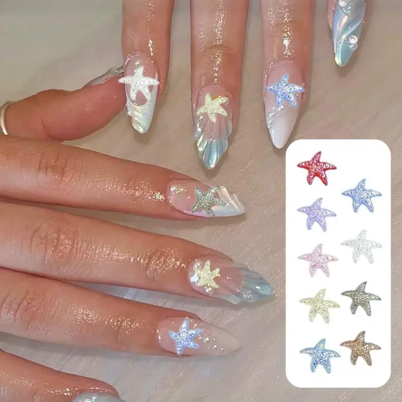 Random Mixed Colorful Fresh Sparkling Starfish Nail Art Charms Irregular Pentagram Nail Decorations DIY Accessories Crafts