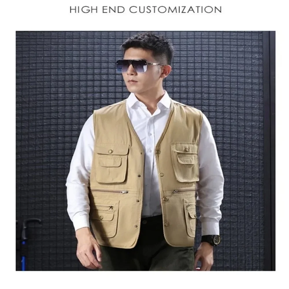 

2025 Men's Multi Pocket Tank Top Summer Men American Tactical Hiking Fishing Photography Director Mesh Sleeveless Outdoor Jacket