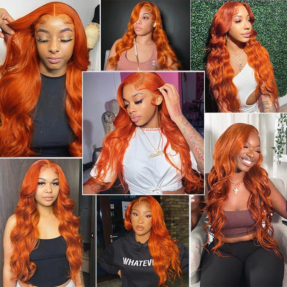 Kolorowe Ginger Orange 13x6 HD Lace Frontal Wigs Human Hair 100% Loose Body Wave 13x4 Transparent Lace Front Wig For Black Women