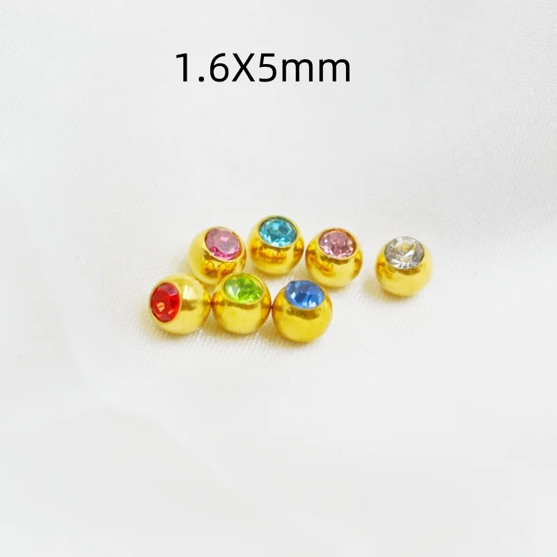 

50pcs/lot Crystal Gems Ball Replacement Body piercing jewelry For Tongue/Nipple Bar PVD Gold No Fade