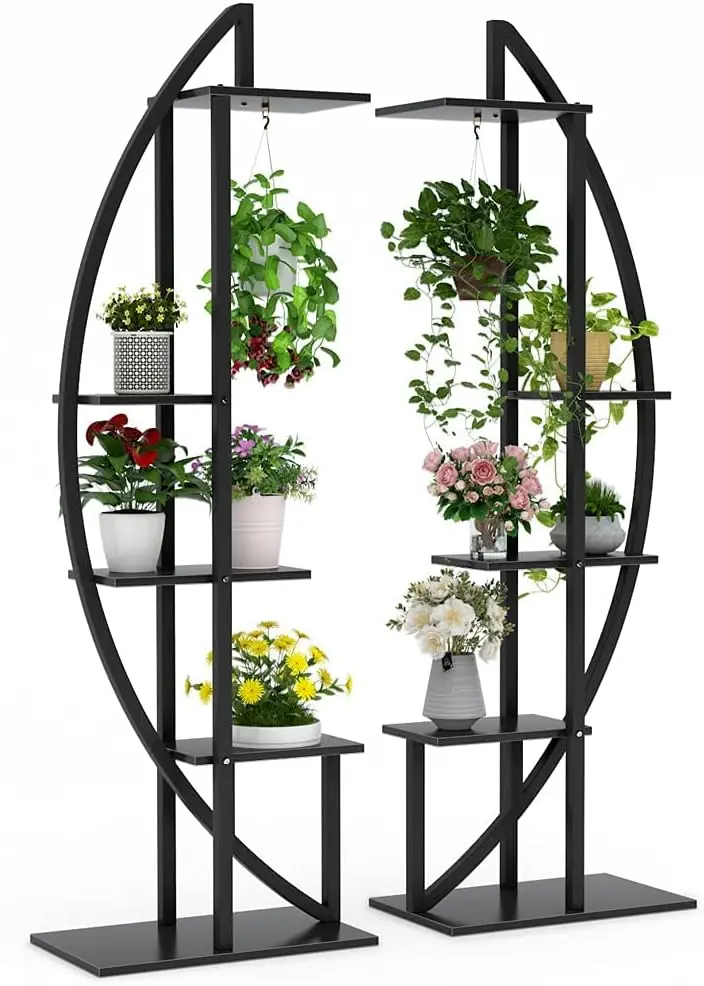 Pacote de suporte de planta de 5 camadas de 2, prateleira de exibição curvada multiuso bonsai flor planta suporte rack para jardim interno ou varanda, h