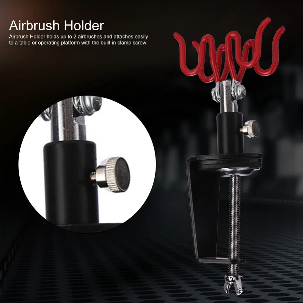 Black + Red Clamp-on Airbrush Stand 18.5*7.5cm Plastic + Metal Desktop Spray Gun Storage Rack Model Painting Tool Organizer view 5