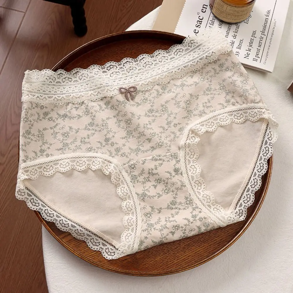 

Comfortable Mid Waist Lace Cotton Panties Bunny Flower Bear Underwear for Women Sweet Floral Lace Briefs Summer