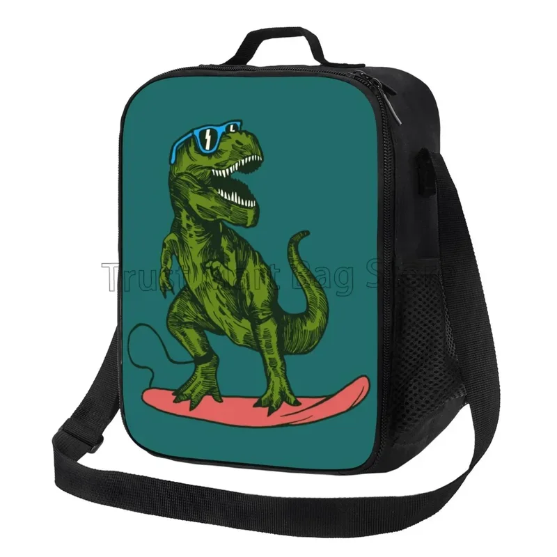 Funny Dinosaur Skateboard Thermal Lunch Bags for Girls Boys Insulated Lunch Box Durable Cooler Tote Bag with Adjustable Strap