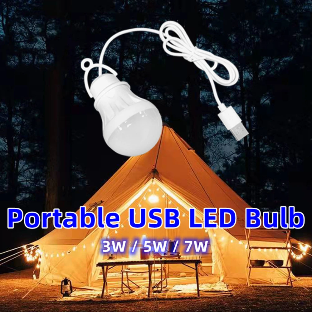 USB LED Book Light Portable Camping Light 3W 5W 7W LED Bulb 5V Reading Lamp Outdoor Emergency LED Lamp High Brightness Lighting