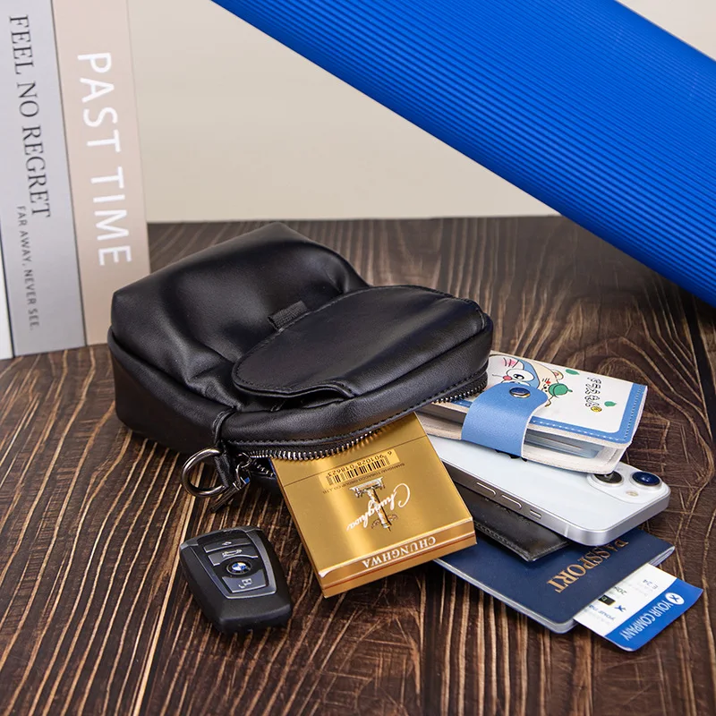 Casual Cell Phone Shoulder Bags Leather Men Waterproof Phone Waist Bags Messenger Bag Crossbody Purse with Belt Loop Wallet Case
