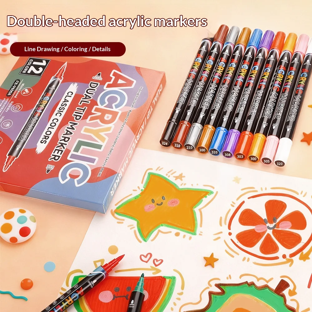 

12 Colors Macaron Color Scheme Acrylic Markers For Painting Comic Drawing Creative DIY Rock Wood Cup Cap Egg Art School Supplies