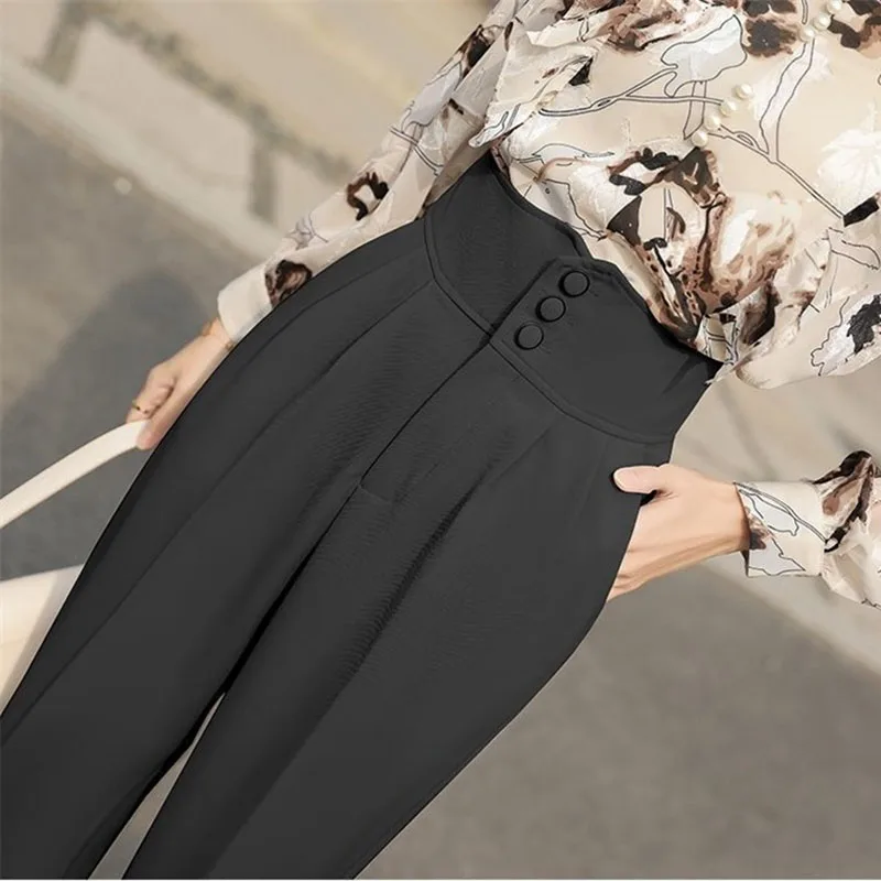 Herbst Frauen Freizeit Lose Dünne Anzug Hosen Damen Einfarbig Gerade Pantalons 2025, Weibliche Neue Hohe Taille Zigarette Hose