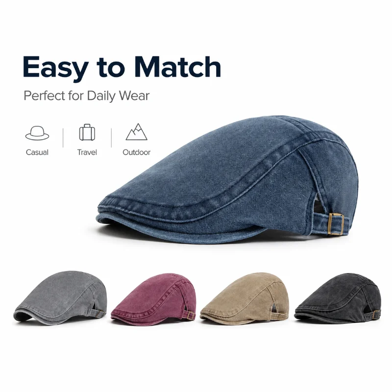 Vintage Gewaschene Baumwoll-Flatcap für Herren, Newsboy-Mütze, Duckbill Ivy Cap für Damen, Lässige Fahrermütze, Malermütze, Baskenmütze für Frühling und Herbst