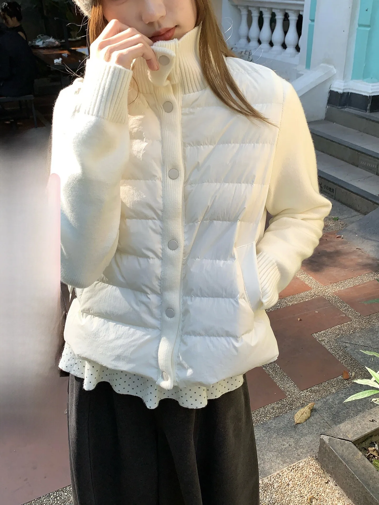 

Holli Korean Sle Warm Casual Slimming Knitted Patchwork Bonel Duling down Jaet Women's Faion Winter Coat