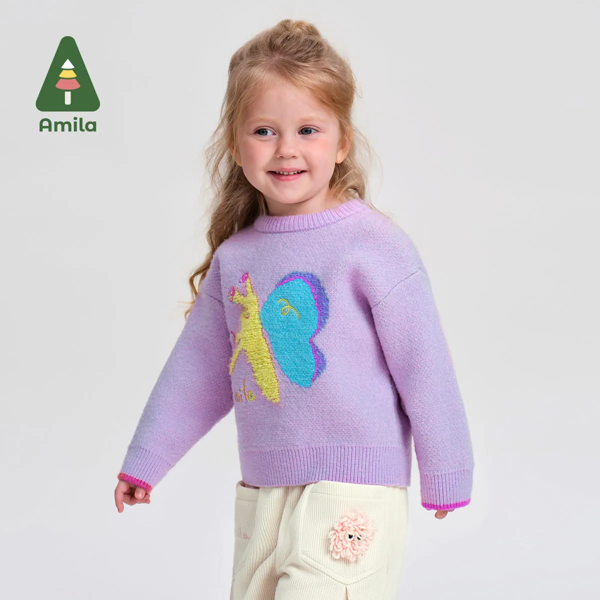 Amila Baby Sweater 2024 Winter New Style Boys And Girls Cartoon Cute Warm Soft Skin-Friendly Loose Casual Children\'s Sweater