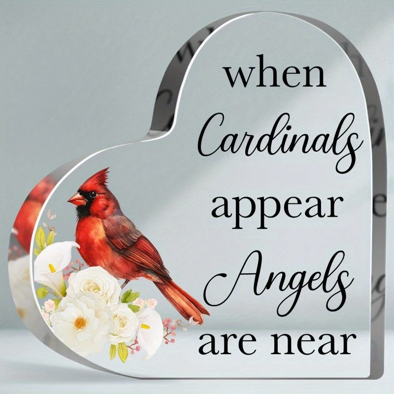 Plaque commémorative cardinale rouge - Cadeau de sympathie en forme de cœur pour la perte d'un aimé