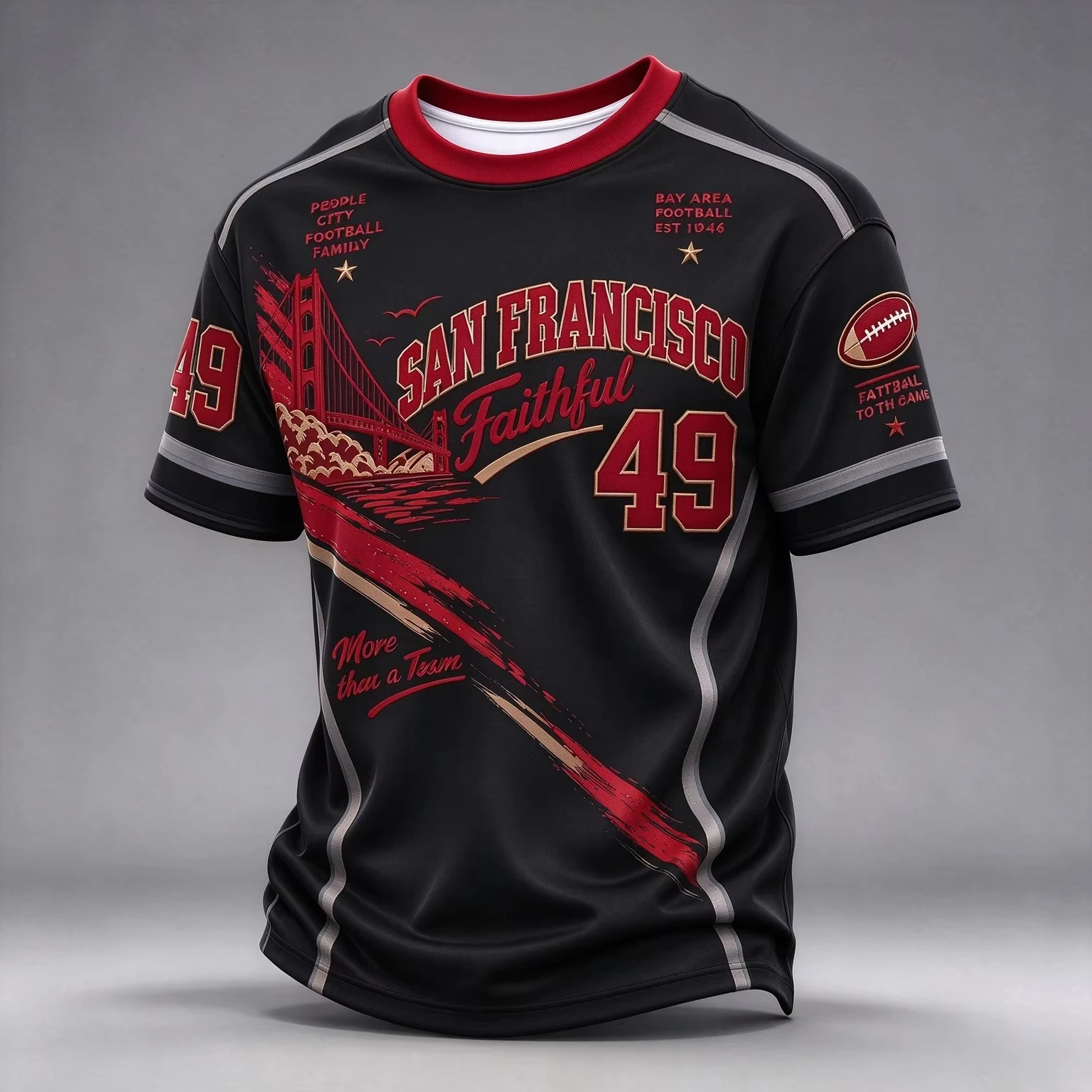 2026 Street Style Men Rugby Fan T-shirt, San Francisco 49ers Retro Splash Golden Gate Bridge Print Sports Tee, Multi-color Link