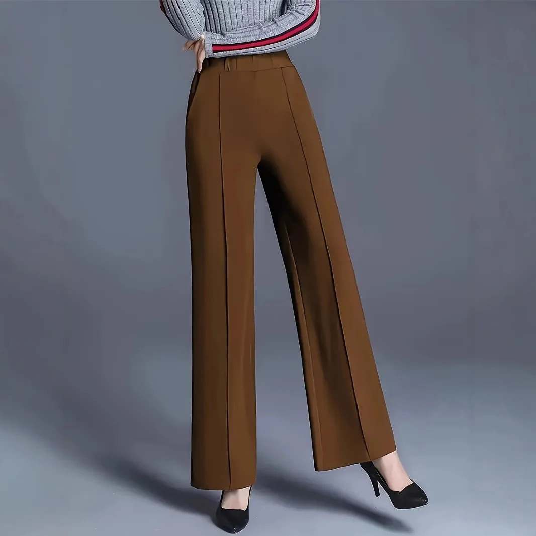 2026Women's New Fashion Trend Basic Versatile Solid Color Comfortable Casual Wide Leg High Waist Loose Slim Casual Pants Women's