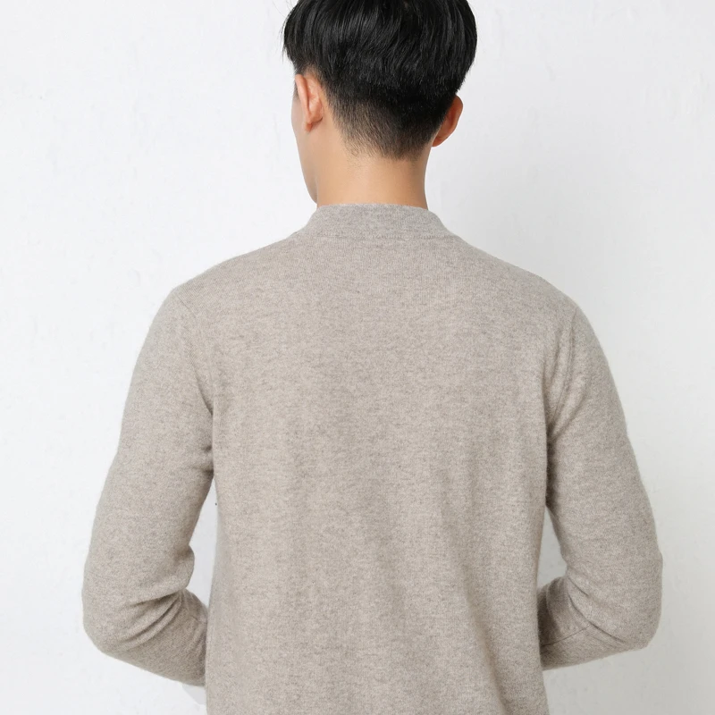 100% Pure Cashmere Solid Color Men's Pullover 2023 Autumn Winter New Half High Collar Fashion Knitting Basic Underlay Warm Top