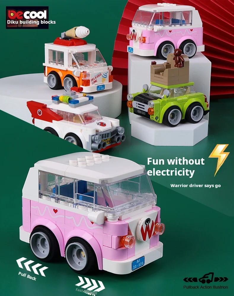 Rebound Bus Racing Car Building Block Decool 26009 123Pcs Small Particle Assembly Model Ornament Model Birthday Gifts Kids Toys