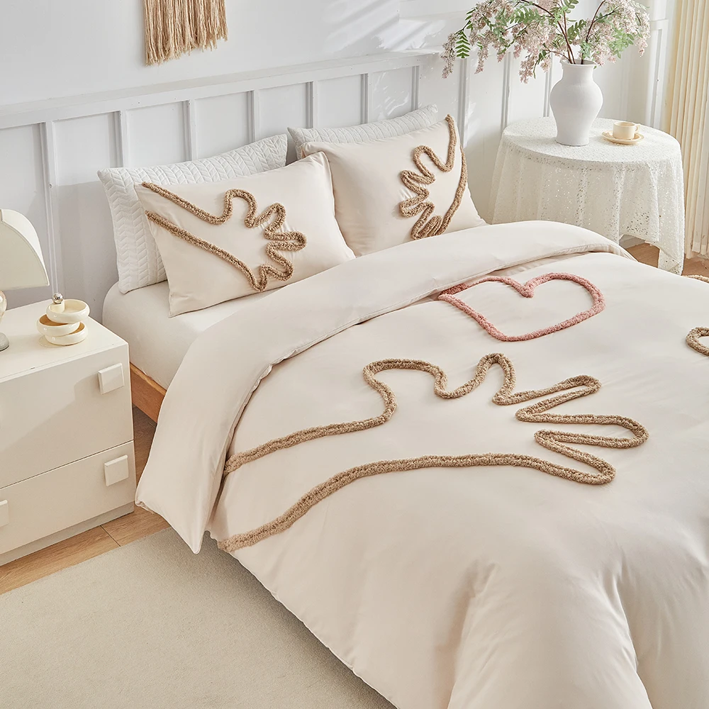 Duvet Cover Bedding Set Twin Full Queen King Size 135x200 Nordic Quilt Cover 240x220 Double Single Hug Heart Bed Linen 200x200