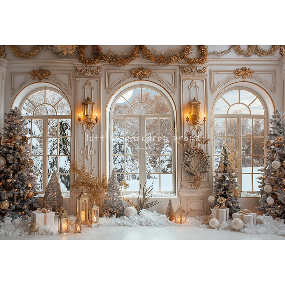 Xmas Arch Windows Backdrops Kids Family Photography Child Santa Christmas Wall Xmas Wreath Classic House Snowy Backgrounds