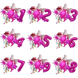 7 PCS Rose Red Numbers 1-9 Foil Balloon Set for Kids Girls Birthday Decoration Baby Shower Wedding Princess Doll Party Supplies