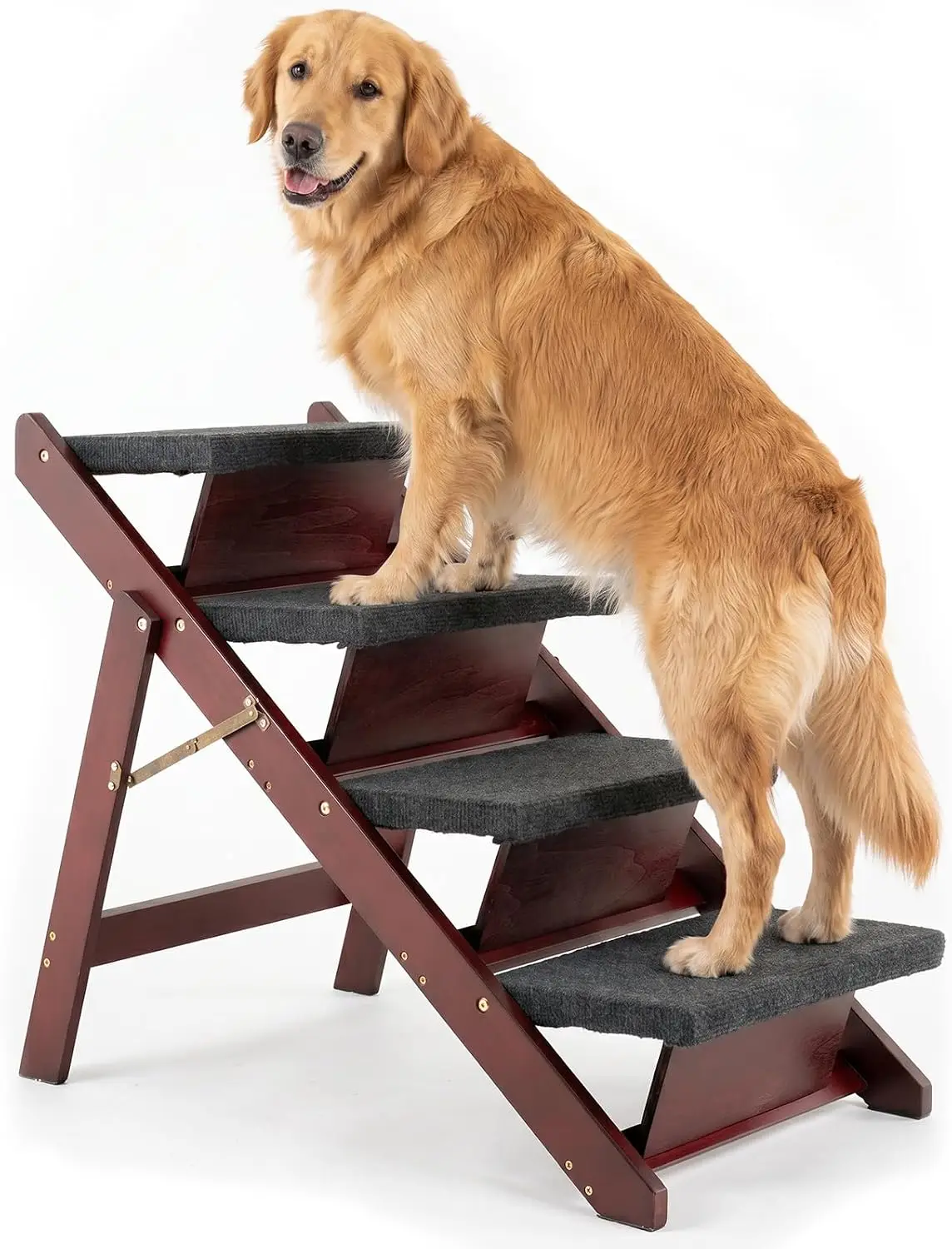 Wooden Pet Stairs/Pet Steps - 3-in-1 Foldable Stairs & Ramp for Tall Beds and Cars - Portable Dog/Cat Ladder Up to 220 Pounds -