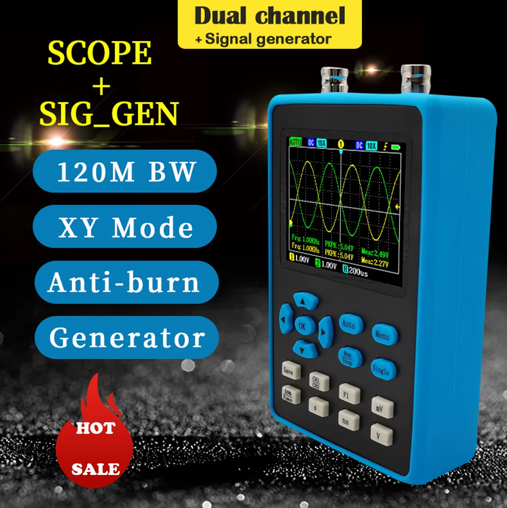 DSO2512DSO2511G 120M Bandwidth 500MSa/s 2 In 1 Dual Channel Oscilloscope 10mV Minimum Vertical Sensitivity FFT Spectrum Analysis