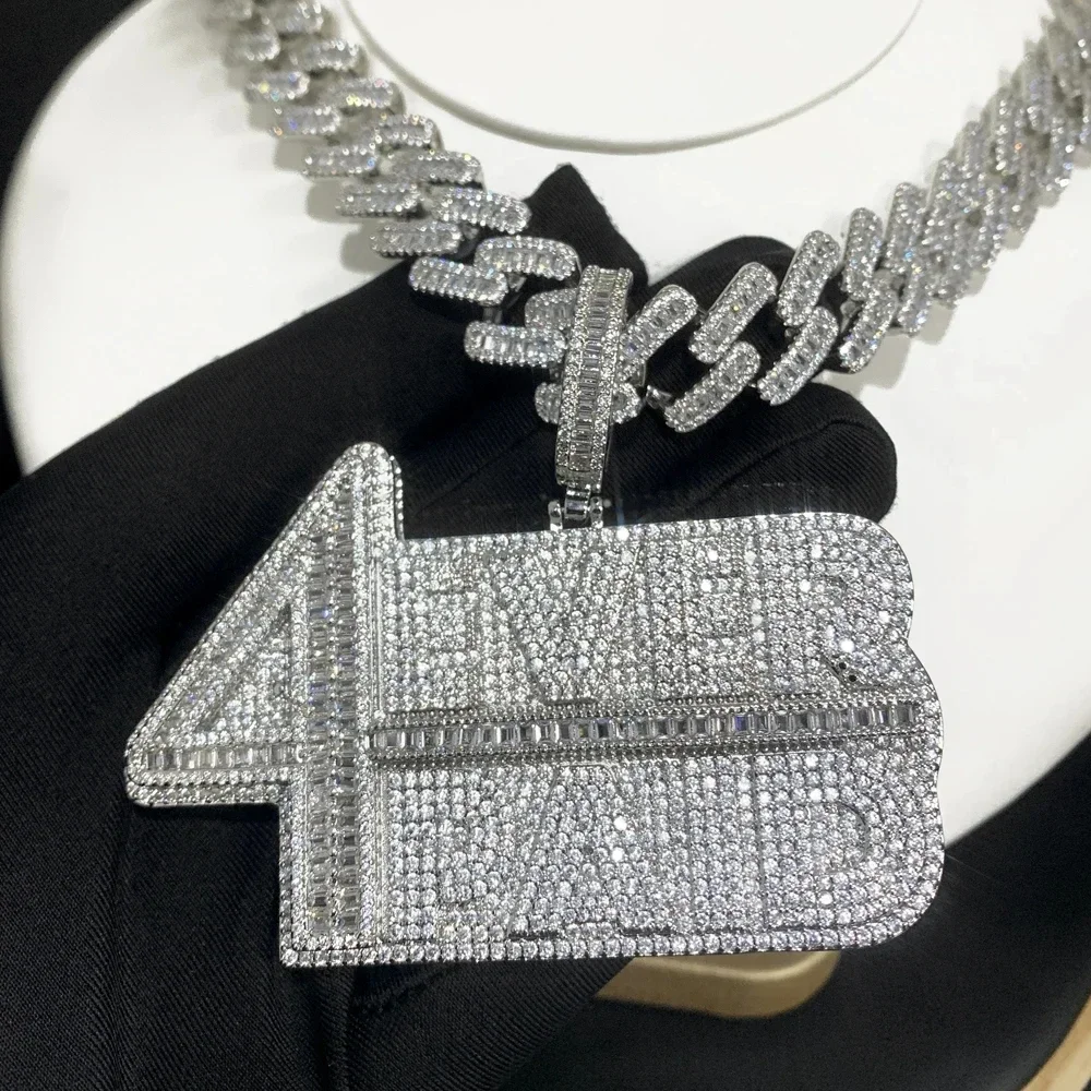 

New Arrival Rectangle Cz Letter 4 Ever Paid Pendant Necklace Micro Pave 5A Cubic Zircon Cz Bling Hip Hop Men Boy Choker Jewelry