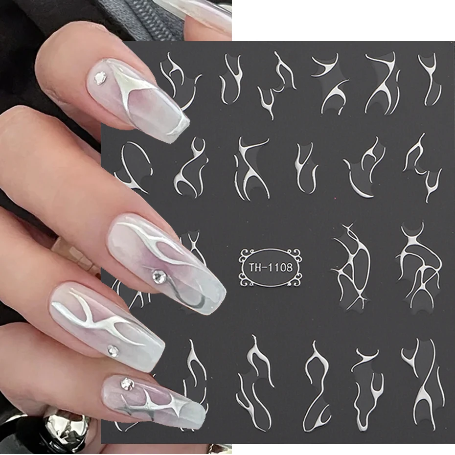 Metal Line Nail Stickers 3D Silver Gold Thorns Vine Curve Stripe Lines Tape Swirl Sliders Manicure Adhesive Gel Nail Art Decals