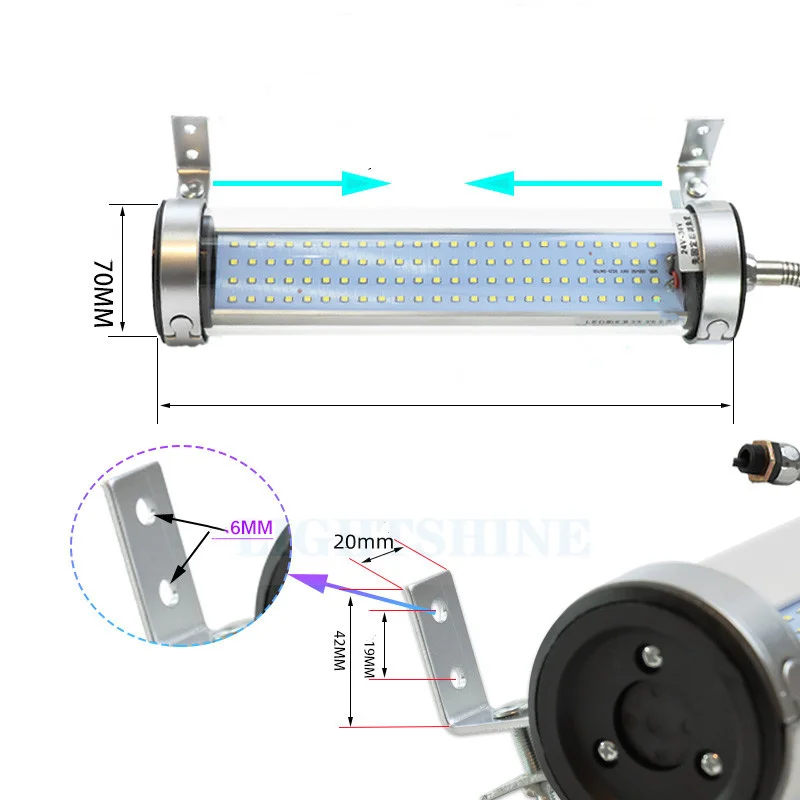 Imagem -05 - Lâmpada Led Máquina Ferramenta Trabalhando Torno Cnc Leve Liga de Alumínio Ip67 Impermeável à Prova de Óleo Lâmpada 220v 24v 20w Vidro Cilíndrico