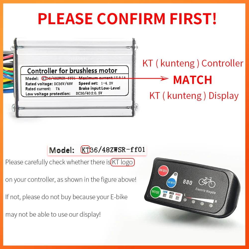 Ebike Display KT-LED880 36V/48V Electric Bike Intelligent Display for E-Bike Conversion Kit Accessories