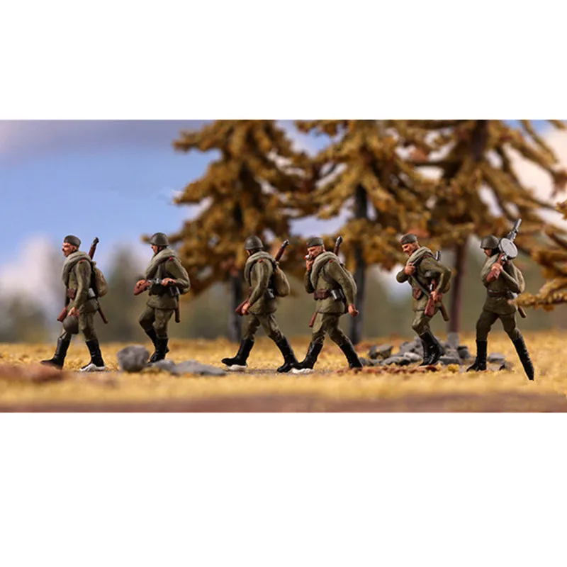 1:72 Scale Model 6 Pcs Soviet Red Army March Walking 6 Soldiers Action Figure Toys Scene Accessory Dolls Display Collection