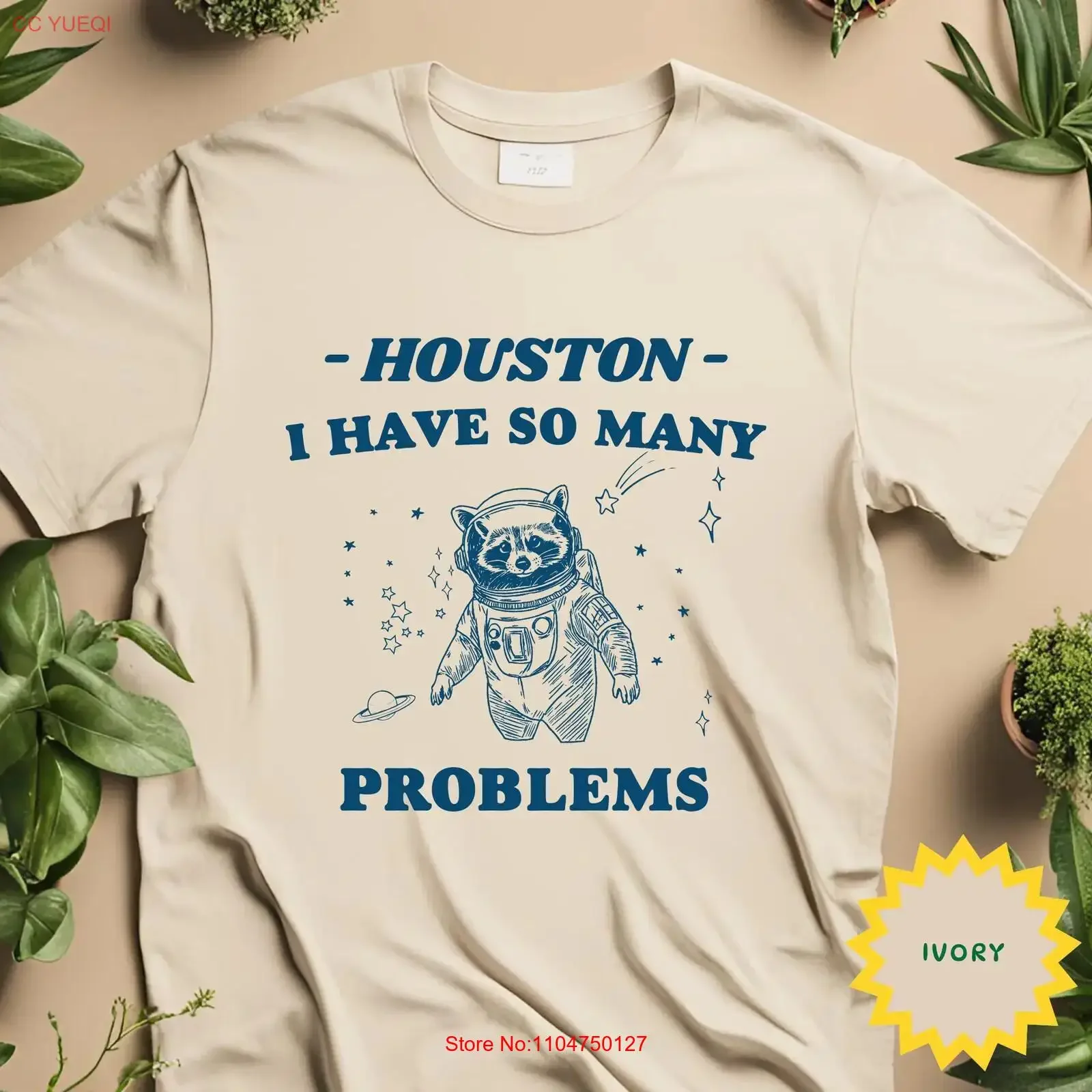 Houston I Have So Many Problems Funny Retro Raccoon T Shirt Astronaut Vintgae Trash Panda in Space Gag vintage Washed graphic