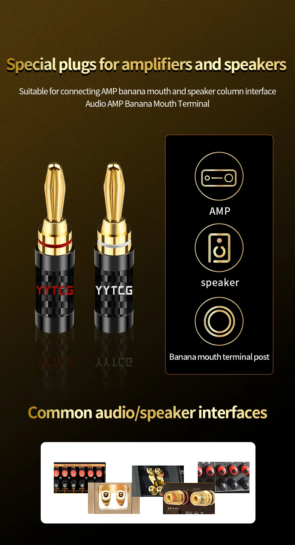 8 Stück hochwertige vergoldete Bananenstecker zum Anziehen von Schrauben ohne Schweißen, Kohlefaser-Audio-Lautsprecherkabel, Bananenstecker – Detail 9