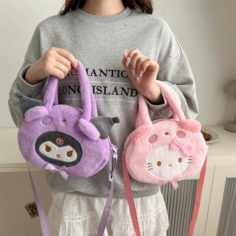 MINISO Sanrio Coin Purse Plush Cute Exquisite Packaging Handle Crossbody Bags Cartoon My Melody Cinnamoroll Kuromi Girl Gift