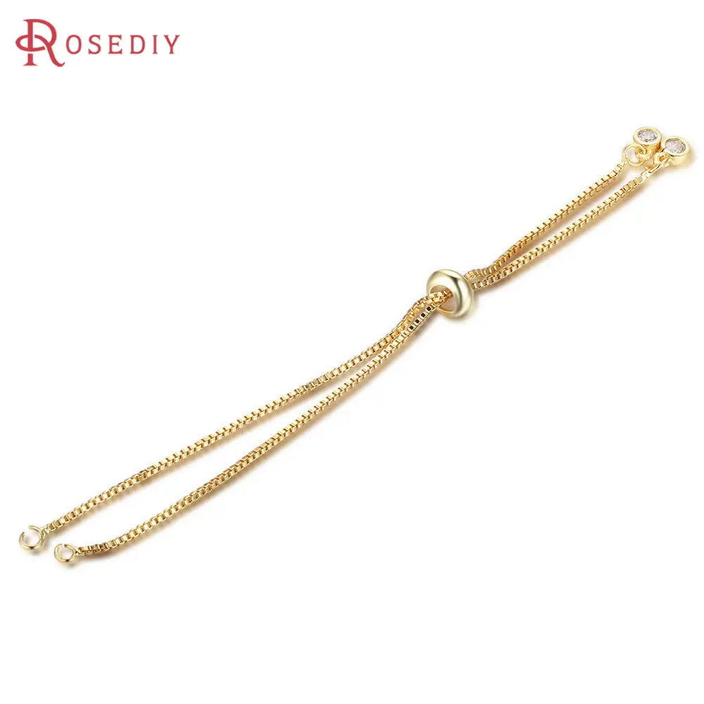 4PCS Full Length 12CM 18K Gold Color Brass Zircon with Rubber Station Beads Bracelets Chains Jewelry Making Supplies