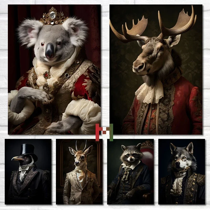 Aristocrat Animals Animal Portrait Poster Canvas Printing Vintage Animal Wall Art Decor Castle Revival Aristocrat Wall Art Decor