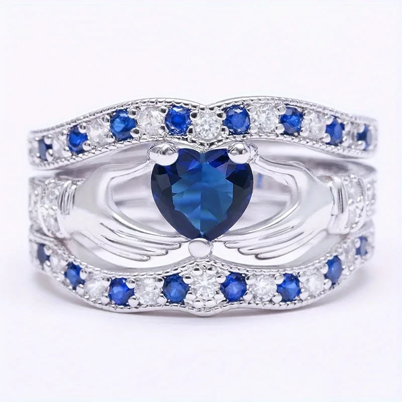 

Huajie 3pcs/set Heart Shape Brilliant Zircon Rings Sets for Women Exquisite Party Banquet Jewelry Trend