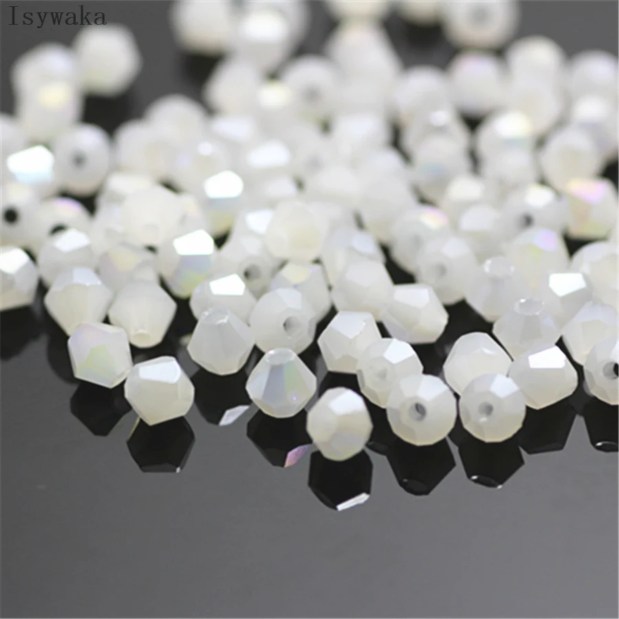 Isywaka Non-hyaline White AB  Color 100pcs 3mm Bicone Austria Crystal Beads Glass Beads Loose Spacer Bead for DIY Jewelry Making