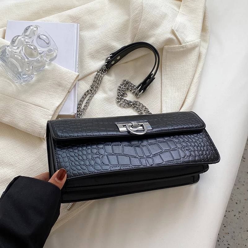 

Черная сумка через плечо, женская дизайнерская сумка и кошелек под мышками, большая сумка-мессенджер с крокодиловым узором, женская дорожная сумка-клатч
