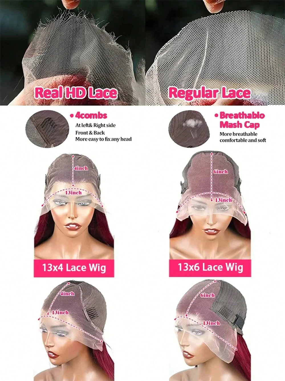 34 Inch 99J Burgundy Lace Front Wigs Human Hair 250%Density Glueless Pre Plucked 13x4 HD Transparent Burgundy Wig Human Hair