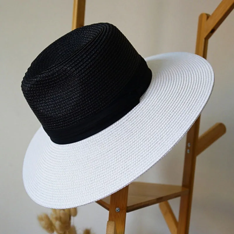 Wide Brim Panama Hat Black White Sun Hats Summer Beach Hat Wedding Party Church Hat