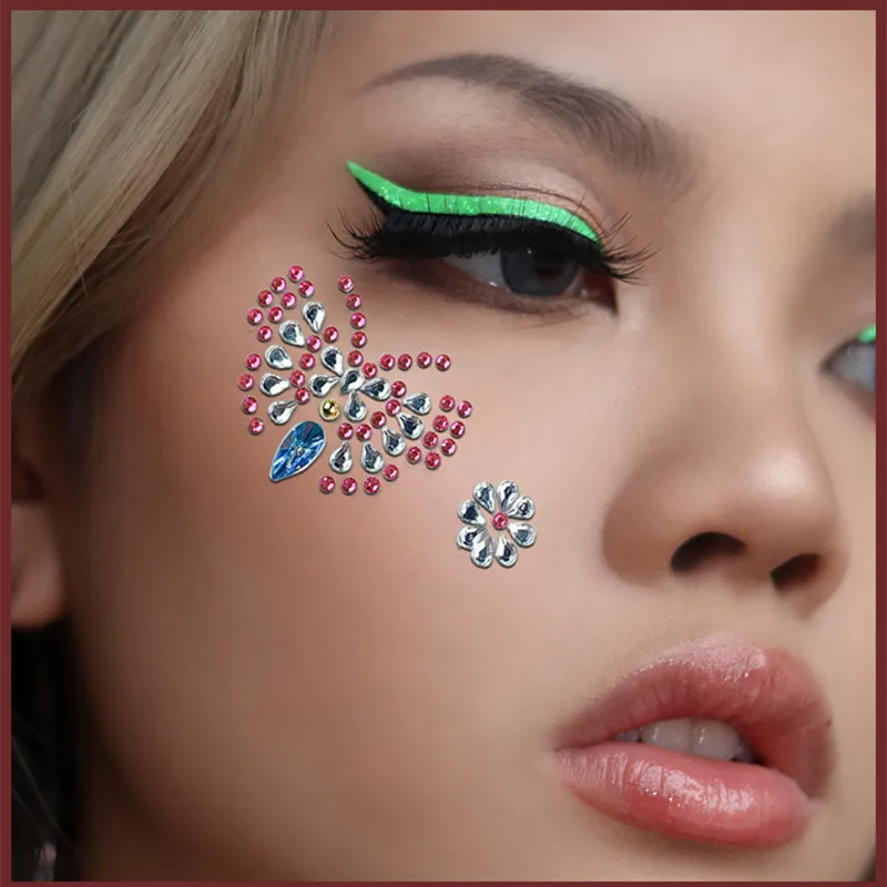 1pc Face Rhinestone Decoration Sticker Disposable Face Makeup Acrylic Sticker Diamond Crystal Tear Eye Stage Performance Sticker