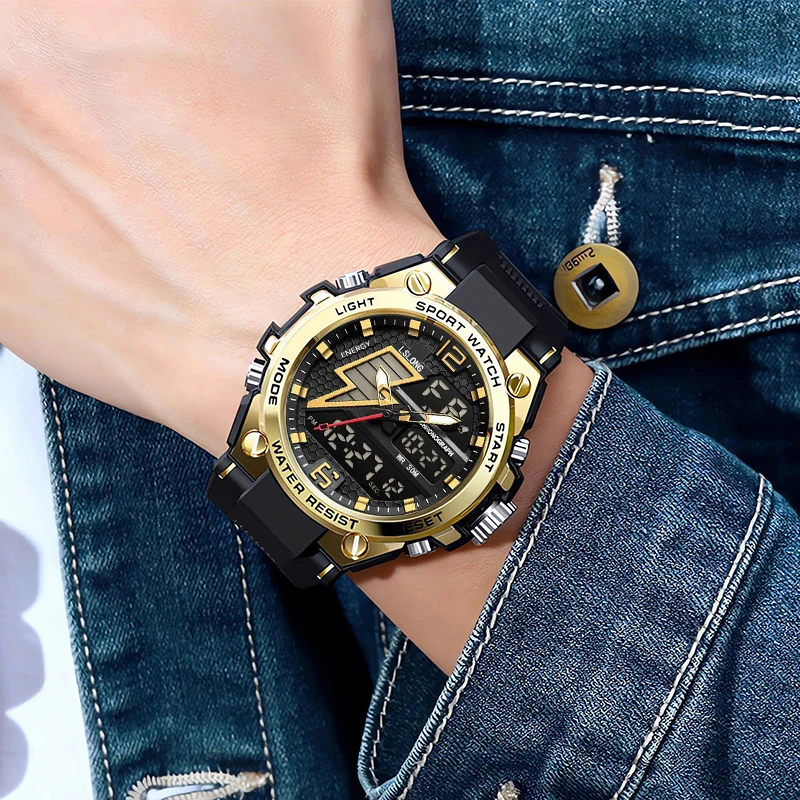 

2025 New Model Unisex Trendy Fashion High-Value Lightning Glow-In-The-Dark Dual Display Chronograph + Dual Calendar + Alarm Outdoor Sports Watch