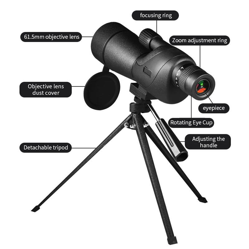 Imagem -05 - Powerful Spotting Scope Zoom Monocular Poderoso Telescópio Bak4 Prisma Lente ed para Acampamento ao ar Livre Observação de Aves e Tiro 2575x60