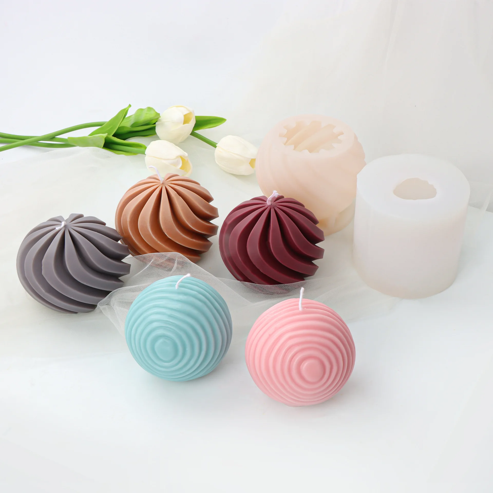 

New Round Threaded Ball Candle Silicone Mold Gypsum form Carving Art Aromatherapy Plaster Home Decoration Mold Gift Handmade