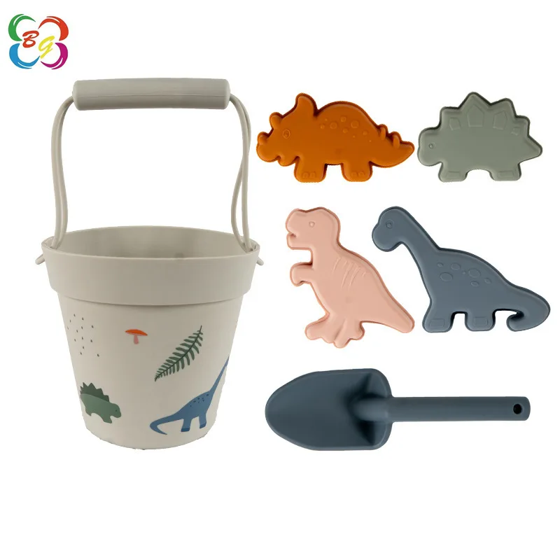 Dinosaur Model Silicone Beach Toy Digging Bucket Beach Toy Bucket Set Children'S Outdoor Beach Toy Beach Bucket