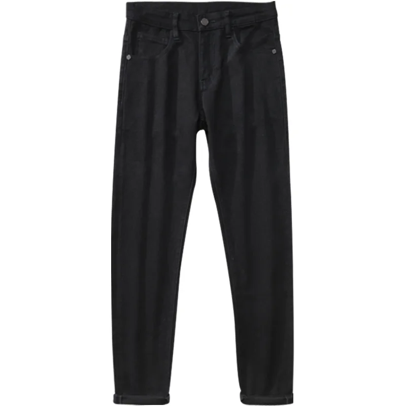 Pure Black Jeans Men's 2024 New Trendy Korean Wild Simple Comfortable Stretch Slim Fit Skinny Casual Men's Denim Trousers