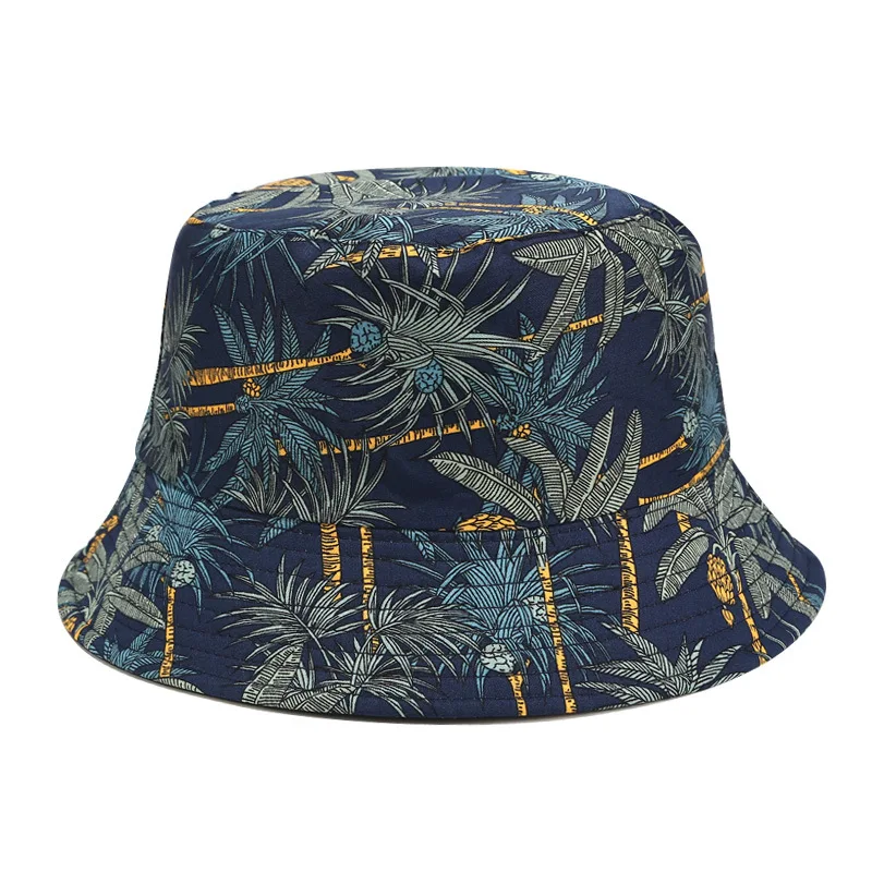Custom Logo Double Sided Bucket Hat Tropical Banana Leaf Print Summer Outdoor Sun Fisherman Cap Men Women Custom Printed Hat