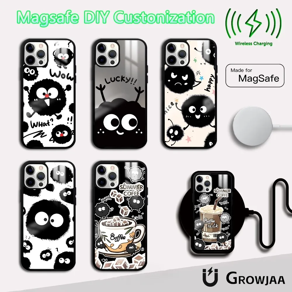 Cartoon Black Coal Briquettes Phone Case For iPhone 16 15 14 13 12 11 Pro Max Plus Mini Magsafe Mirror Wireless Magnetic Cover