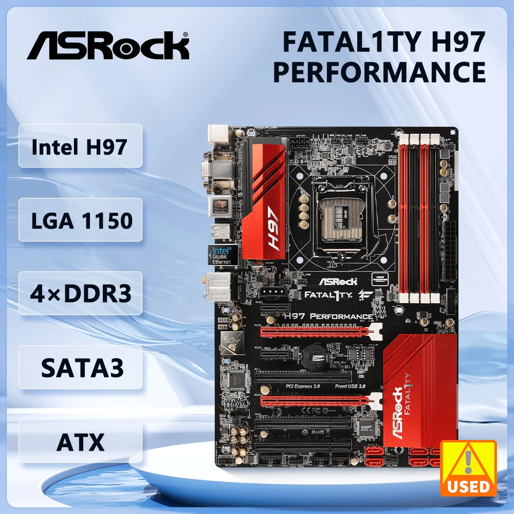 

Материнская плата ASRock Fatal1ty H97 PERFORMANCE Intel H97, 1150 DDR3, 32 ГБ, поддержка i7-4790 4770 4690 4570 4170 4130 G3250 ATX