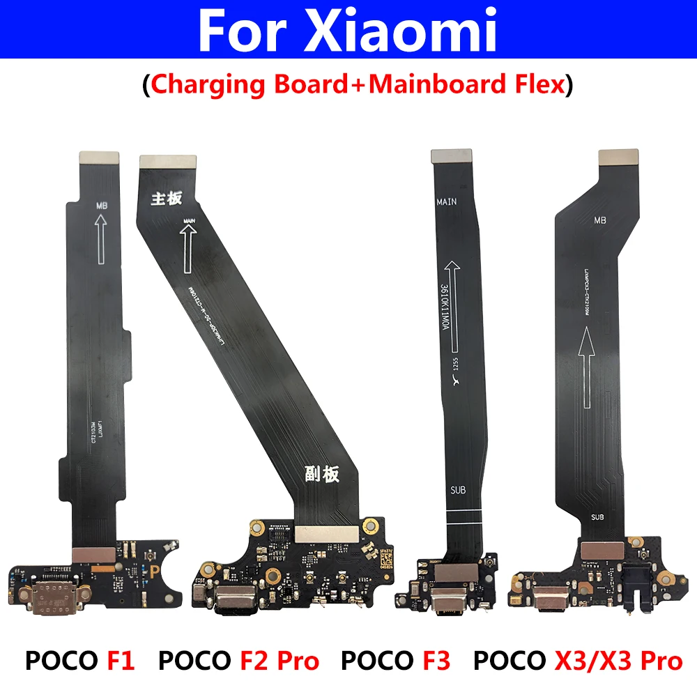 New For Xiaomi Poco F2 Pro F1 F3 X3 Pro USB Power Charging Board Connector Plug Port Dock With Mainboard Motherboard Flex Cable